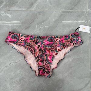 Women’s Shade & Shore Paisley Print Ruffle Cheeky Bikini Bottom Swimsuit Size XL